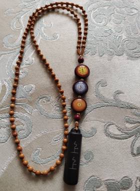 朱砂楞严药师文殊黄财神平安项链橄榄核吊坠绳红檀黑檀上上签定制