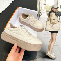 Thick Bottom Small White Shoes Women Winter 2023 New 100 Hitch Casual Board Shoes Womens Genuine Leather Heightening Bread Board Shoes