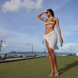 Оригинальный сексуальный золотой купальник, раздельный пляжный термометр, европейский стиль