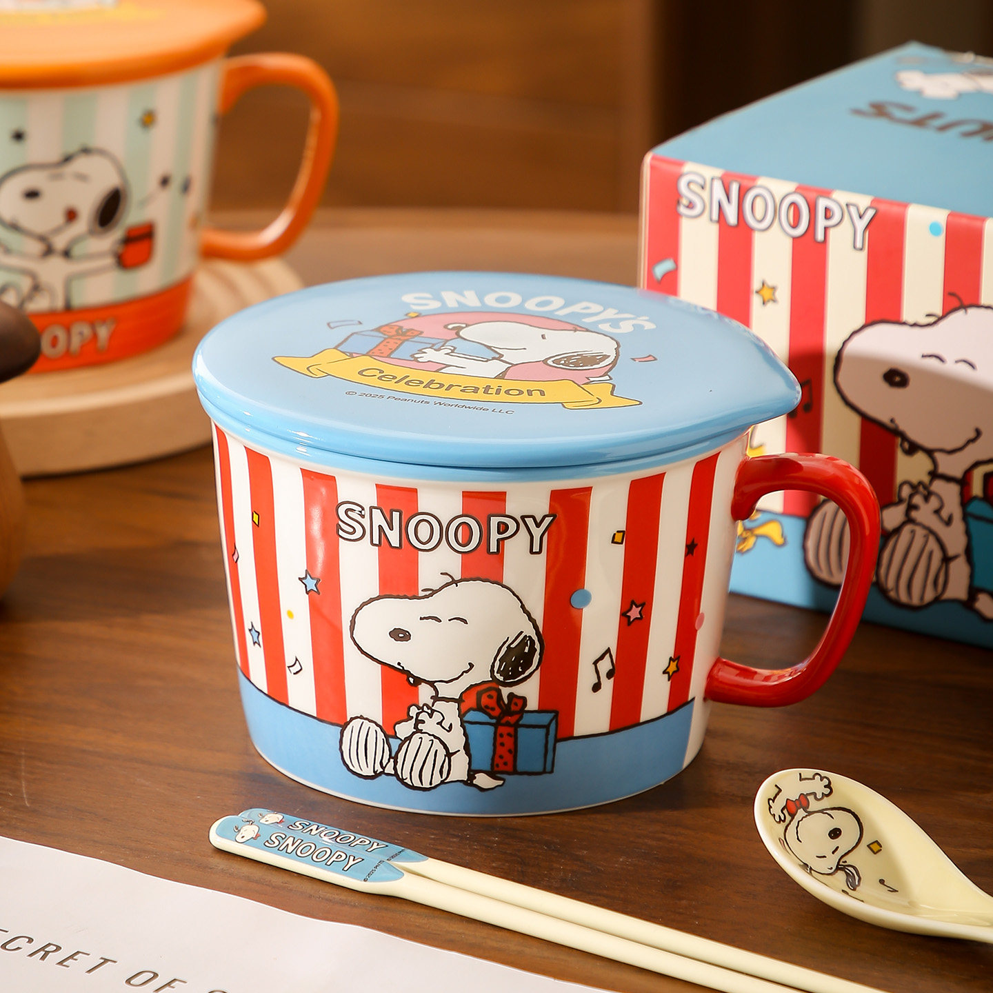 史努比大容量泡面碗可爱学生宿舍用陶瓷碗带盖手柄面碗大号拉面碗,淘宝优惠券,粉丝福利购,淘宝优惠卷