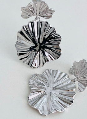 WZ&SILVER设计师款通体925银镀铑金荷叶耳环小众设计高级感耳饰