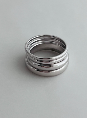 WZ&SILVER设计师款通体S925银镀铑金素圈实心戒指简约百搭时尚
