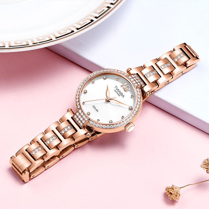 天霸新款时尚潮流女士手链表光能表 天霸国产腕表