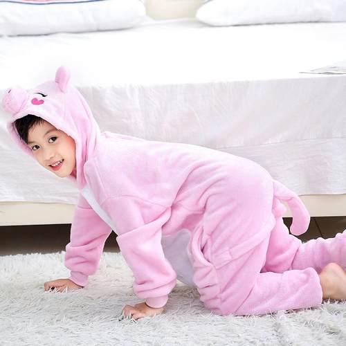 粉猪儿童卡通连体睡衣动物可爱女童法兰绒男孩冬季宝宝衣服中大童 - 图1
