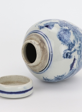 景德镇仿古做旧清康熙年制清华山水茶叶罐装饰中式收纳储物罐摆件