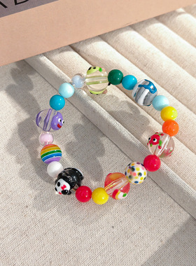 卡通彩虹琉璃珠手链甜美少女可爱糖果色马卡龙串珠多巴胺手串手饰