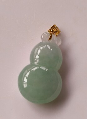 天然翡翠A货玉葫芦吊坠项链冰飘花18k金扣头男女成人儿童母亲礼物