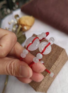 亲子新款天然翡翠小平安扣红手绳仙女冰清玉洁手工编织原创礼物