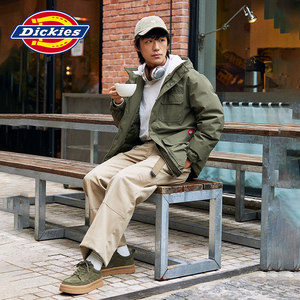 Dickies 秋季工装男女情侣连帽中长款羽绒服保暖外套宽松棉袄