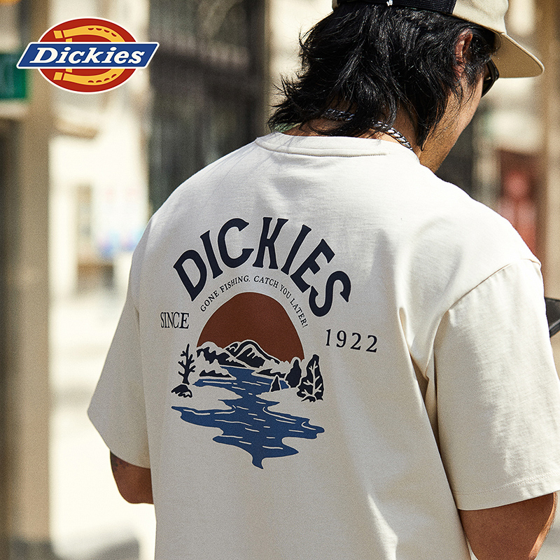 Dickies24春夏新品 背后大印花短袖宽松 户外日出重磅T恤 男女 - 图0