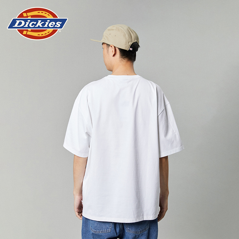 Dickies24春夏新品全棉汗布单色刺绣logo徽章圆领短袖T恤男女情侣 - 图0