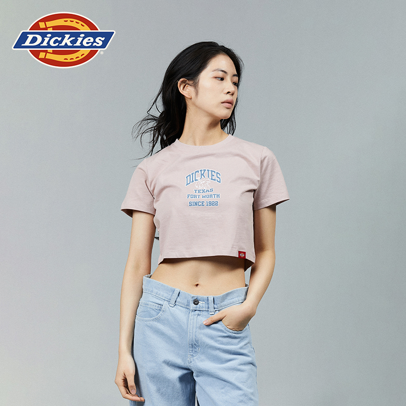 Dickies24春夏新款 字母印花短款女士休闲圆领短袖T恤内搭 - 图3