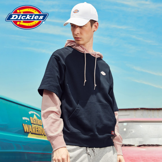 Dickies 프린트 패치워크 스웨트 셔츠 가짜 투피스 남성 2024 겨울 신작 후드 탑 커플 착용 9584