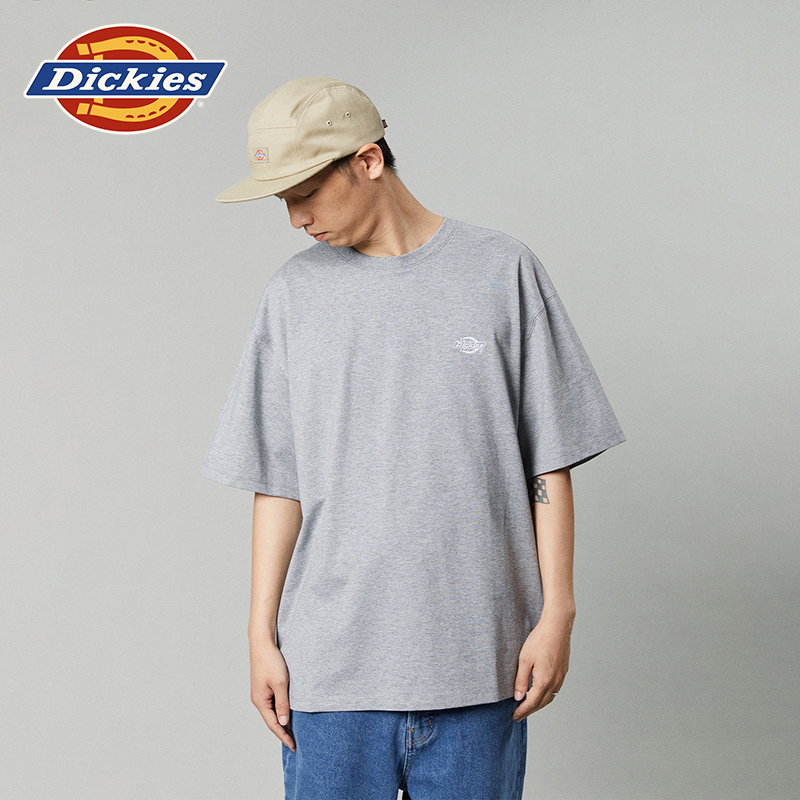 Dickies24春夏新品全棉汗布单色刺绣logo徽章圆领短袖T恤男女情侣 - 图3