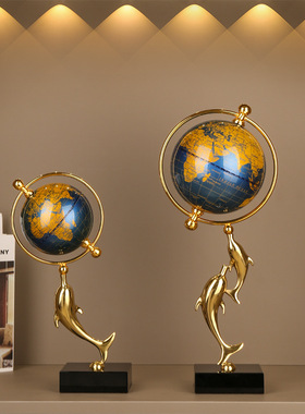 金属地球仪轻奢高档海豚装饰办公室高级感摆件客厅别墅工艺装饰品