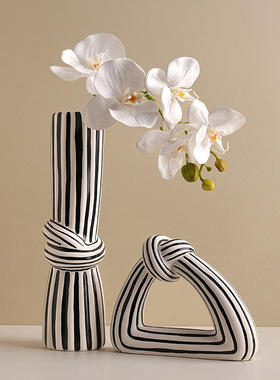 简约条纹花瓶摆件小众抽象艺术品