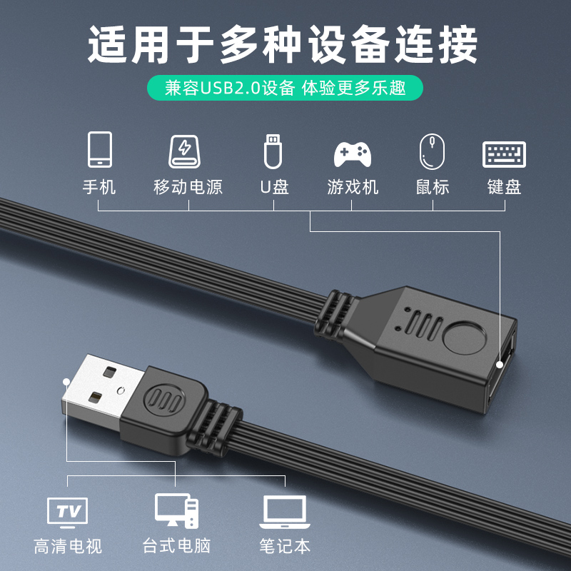 浮太usb弯头延长线扁平硅胶柔软USB2.0公对母连接线90度上下左右L型USB公对公数据线电脑车载连接U盘加长线-图1