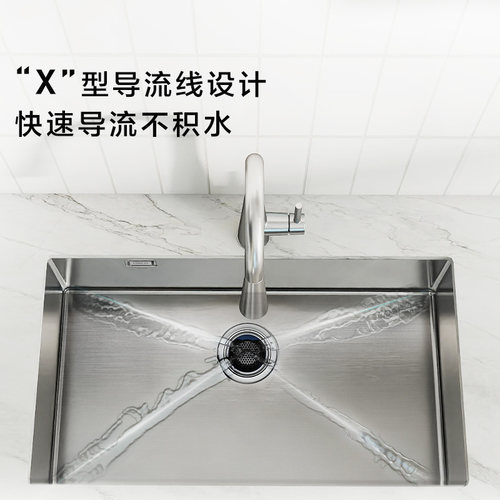 摩恩夏格系列0涂层水槽大单槽手工不锈钢原色家用厨房洗菜盆35131 - 图2