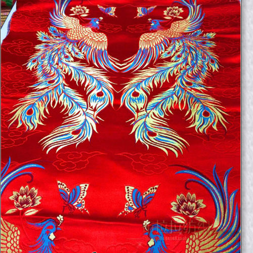凤凰藏式绸缎 马甲披肩坎肩外套布料 旗袍礼服面料 双凤蝴蝶祥云 - 图0
