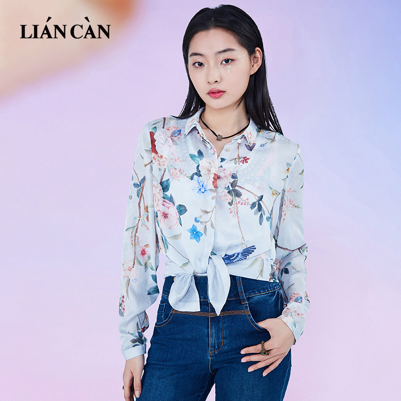 莲灿清仓印花翻领小众衬衫女特卖款田园风上衣收腰显瘦长袖外套 - 图0