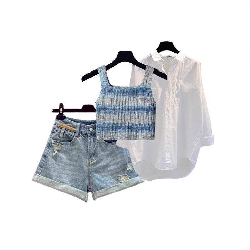 复古磨破卷边A字牛仔短裤女2025夏季新款高腰宽松显瘦阔腿热裤子 - 图2