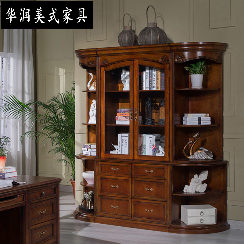 美式实木书柜套装组合书橱带转角欧式自由组合乡村书房书架家具_虎窝淘