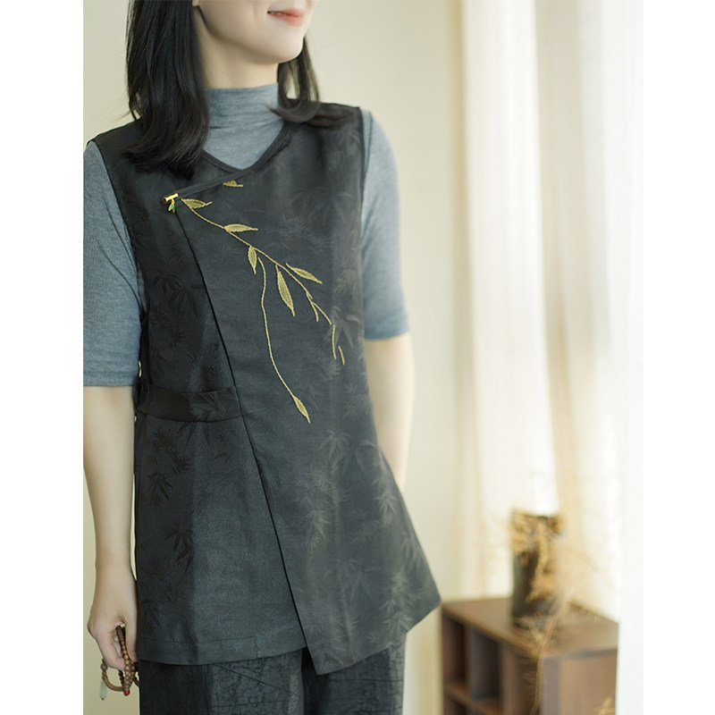 艾绘馆新中式国风复古马甲背心女2025新款真丝刺绣盘扣坎肩上衣,淘宝优惠券,粉丝福利购,淘宝优惠卷