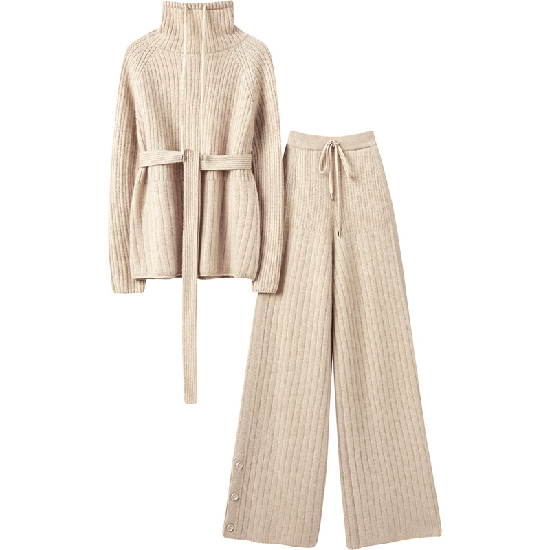 意大利疯狂喜欢！加厚羊绒衫女高领系带羊绒阔腿裤子女外穿套装,淘宝优惠券,粉丝福利购,淘宝优惠卷