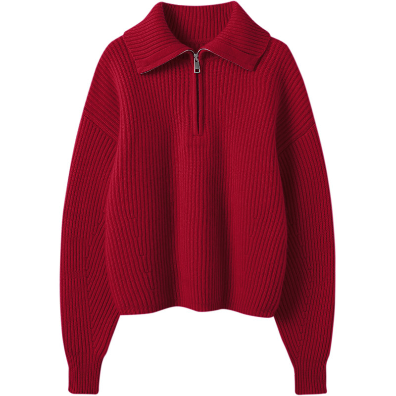 敲美多色！重磅纯羊绒毛衣女慵懒风水手领羊绒针织衫秋冬车厘子红,淘宝优惠券,粉丝福利购,淘宝优惠卷