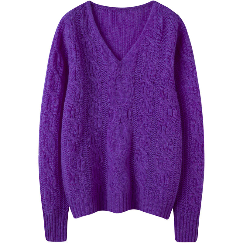 抓人的舒服好看~V领绞花羊绒衫女宽松慵懒风纯羊绒毛衣秋冬新款,淘宝优惠券,粉丝福利购,淘宝优惠卷