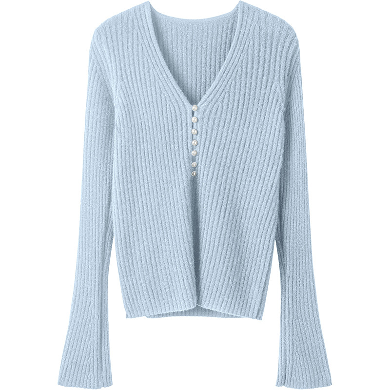 舒适再升级~简约好穿珍珠扣V领喇叭袖纯羊绒针织开衫女秋冬毛衣,淘宝优惠券,粉丝福利购,淘宝优惠卷