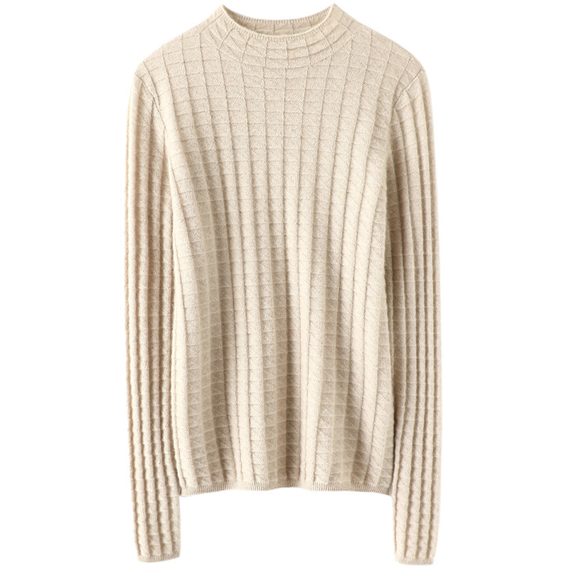 基础美翻！时尚菱格半高领羊绒衫女纯羊绒毛衣套头针织打底衫秋冬,淘宝优惠券,粉丝福利购,淘宝优惠卷