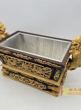黑檀入桧木香炉双狮马槽炉