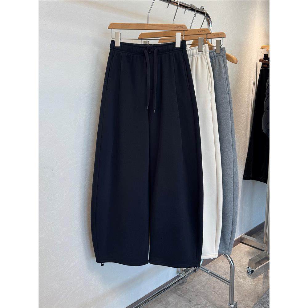 QIANBEISI859松紧高腰一粒扣加绒加厚阔腿休闲弯刀长裤女卫裤冬季,淘宝优惠券,粉丝福利购,淘宝优惠卷