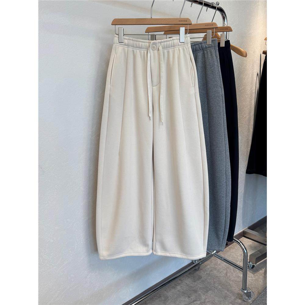 QIANBEISI859松紧高腰一粒扣加绒加厚阔腿休闲弯刀长裤女卫裤冬季,淘宝优惠券,粉丝福利购,淘宝优惠卷