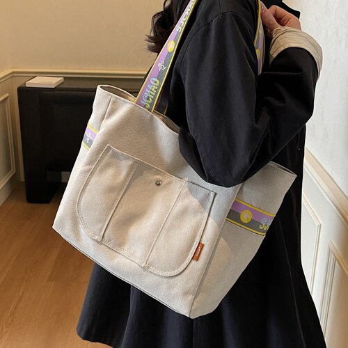 春季大容量托特包包女时尚学生上课手提帆布袋小众百搭单肩通勤包 - 图3