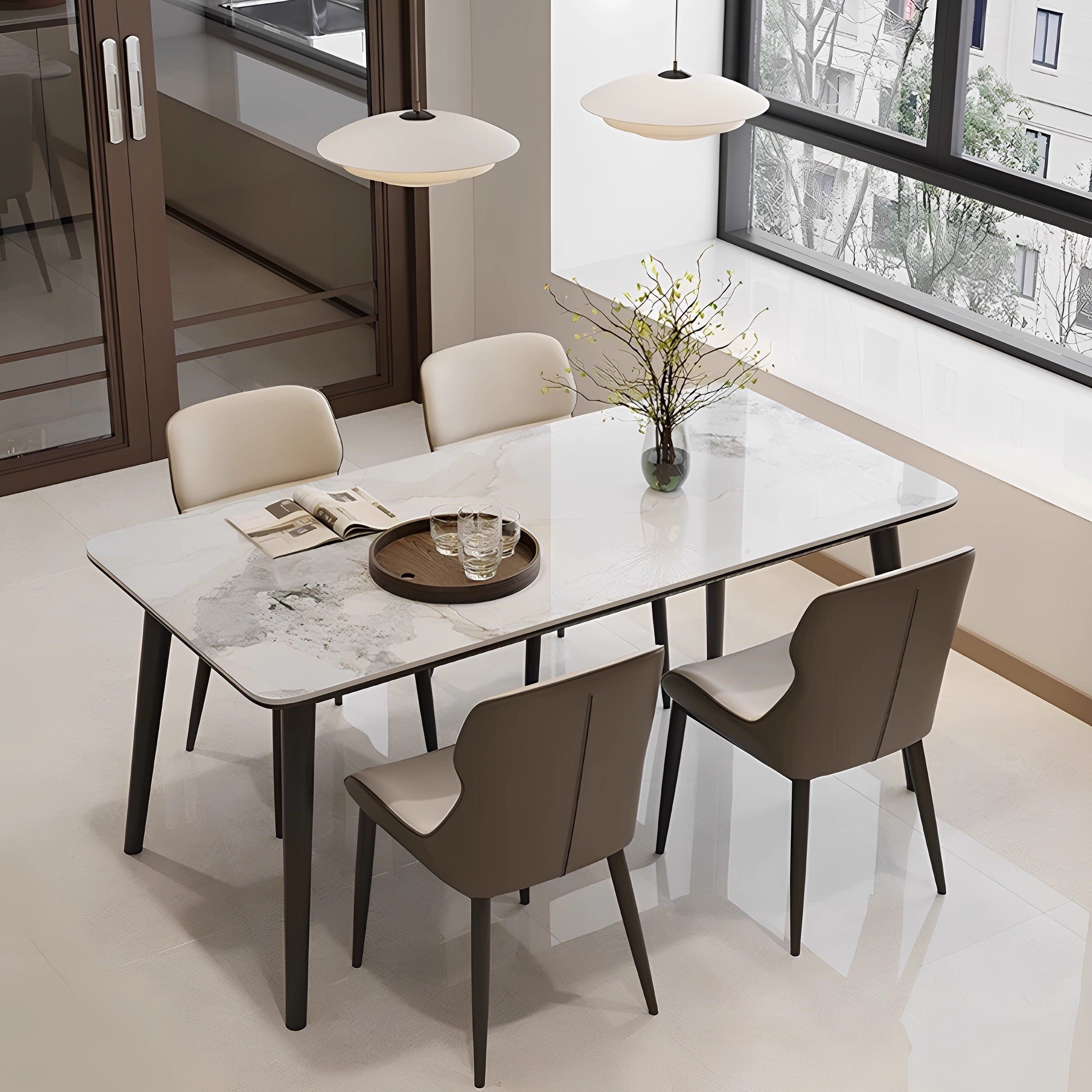 轻奢岩板餐桌椅组合现代意式极简家用小户型长方形大理石吃饭桌子,淘宝优惠券,粉丝福利购,淘宝优惠卷