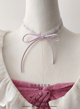 Lolita蝴蝶结绿色系带日韩颈链锁骨链choker项链女白色蕾丝颈饰