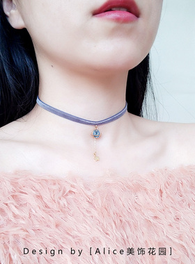 alice原创丝绒choker女灰色项圈