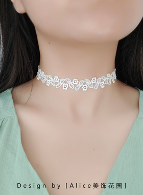 alice花朵树叶蕾丝女白色超仙
