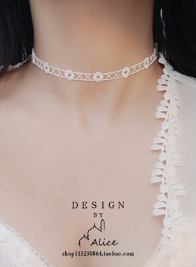 不掉色白色花朵项圈气质锁骨链