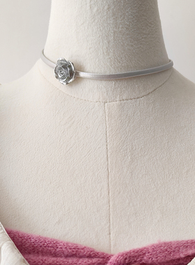 Alice银色玫瑰花项圈女纯欲项链