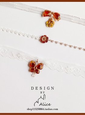 白色蕾丝原创设计小众蝴蝶choker