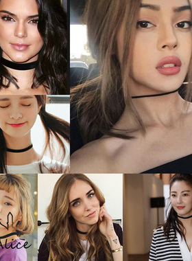 百搭黑色皮质朋克素链choker项链