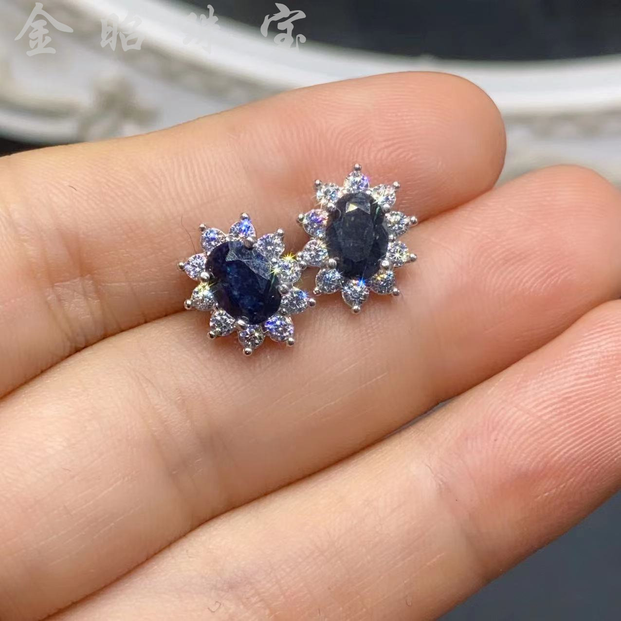 戴妃款天然蓝宝石套装项链吊坠耳钉戒指女士活口戒山东蓝宝墨水蓝,淘宝优惠券,粉丝福利购,淘宝优惠卷