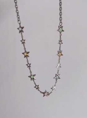 彩色五角星项链锁骨链
