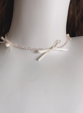 25元包邮朵拉手作气质甜美芭蕾风蝴蝶结仿珍珠项链choker少女项圈