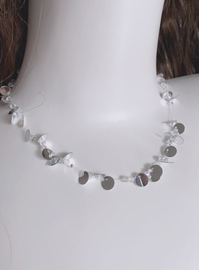 25元包邮朵拉手作串珠银色亮片项链y2k千禧辣妹甜酷小众锁骨链新