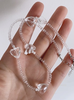 25元包邮朵拉手作透明亚克力爱心串珠项链百搭锁骨链甜美可爱颈饰