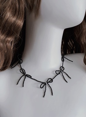 25元包邮朵拉手作蝴蝶结串珠项链锁骨链气质简约芭蕾风甜美颈链女